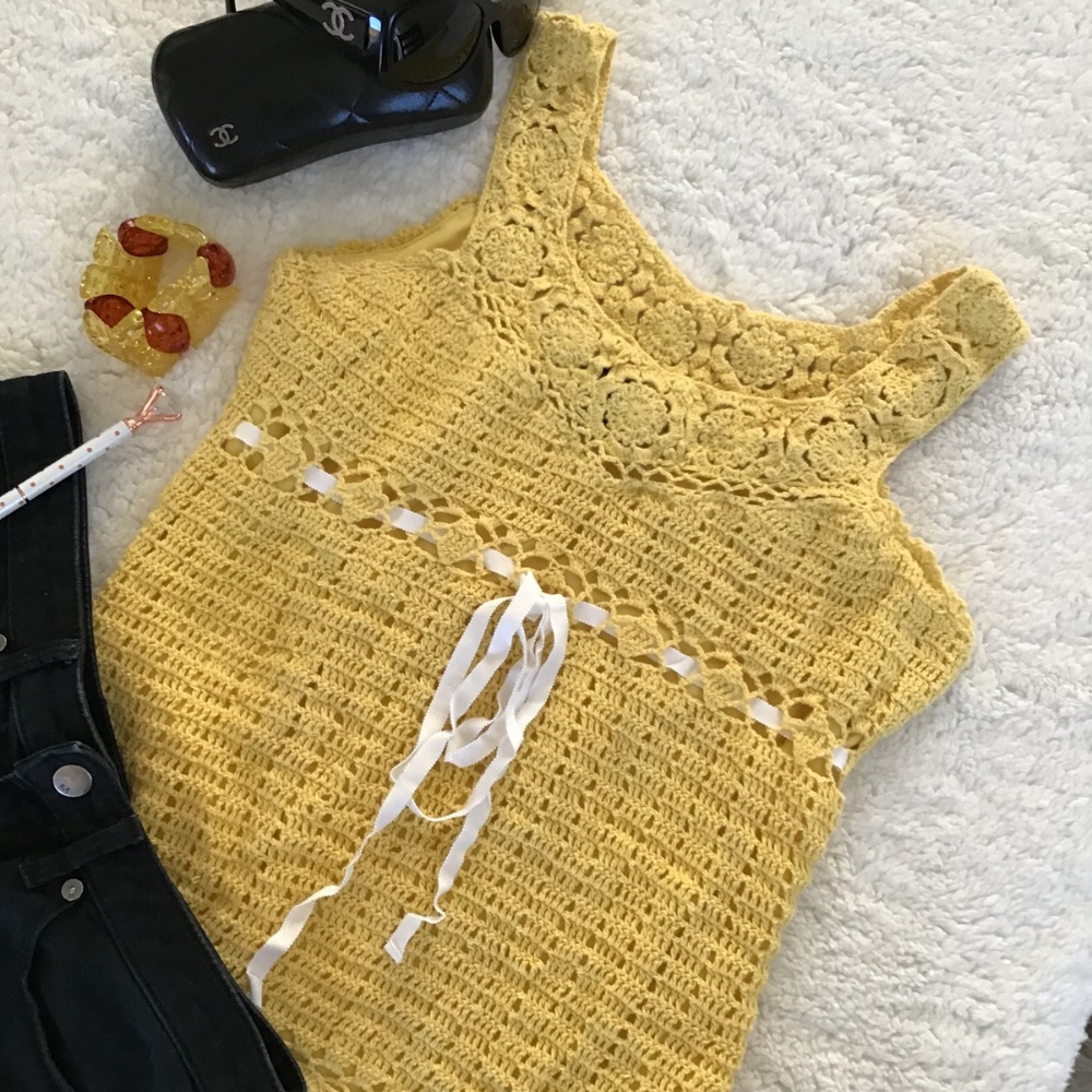 Karen Kane Crochet Knit Lace Tank Top